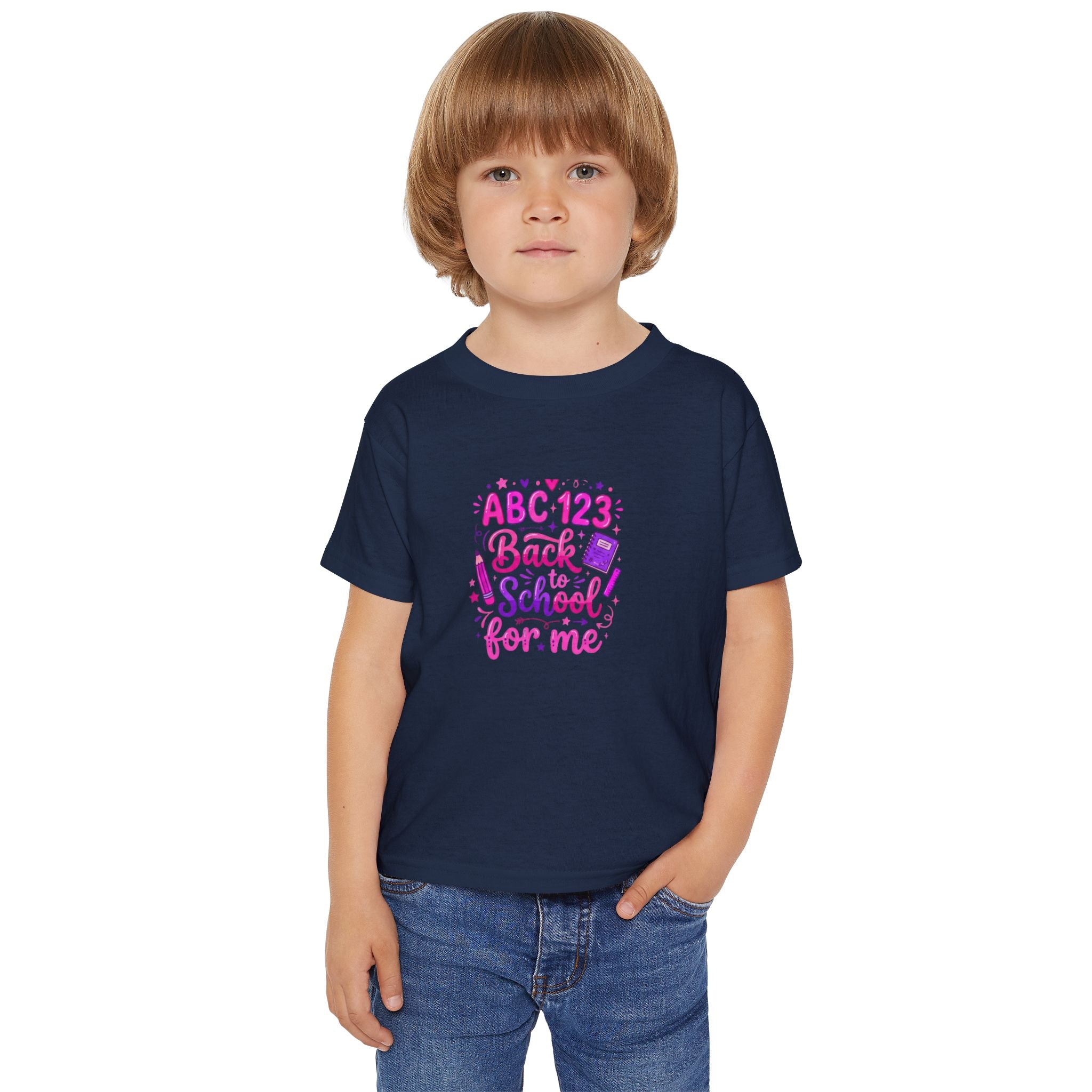 Toddler T-Shirt — "ABC 123 Back to School for Me" Cute Pink Kids School Shirt