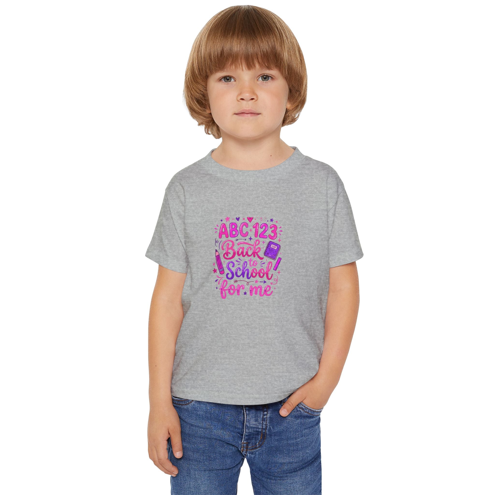 Toddler T-Shirt — "ABC 123 Back to School for Me" Cute Pink Kids School Shirt