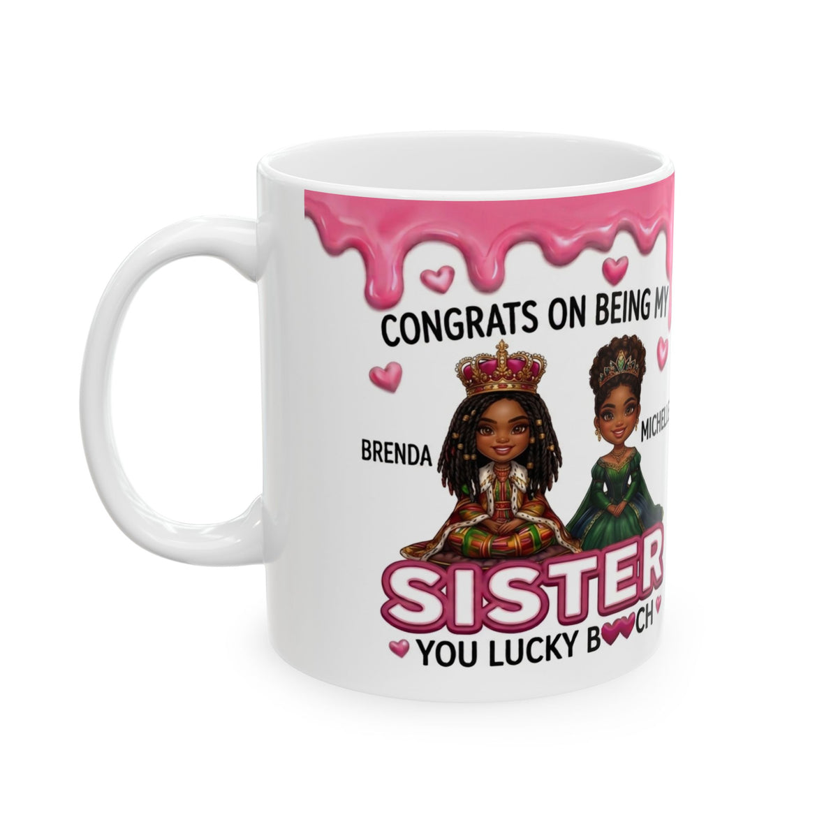 Personalized Sister Congrats Mug — "Thanks for Being My Sister" Custom Name Ceramic Coffee Cup (11oz/15oz)