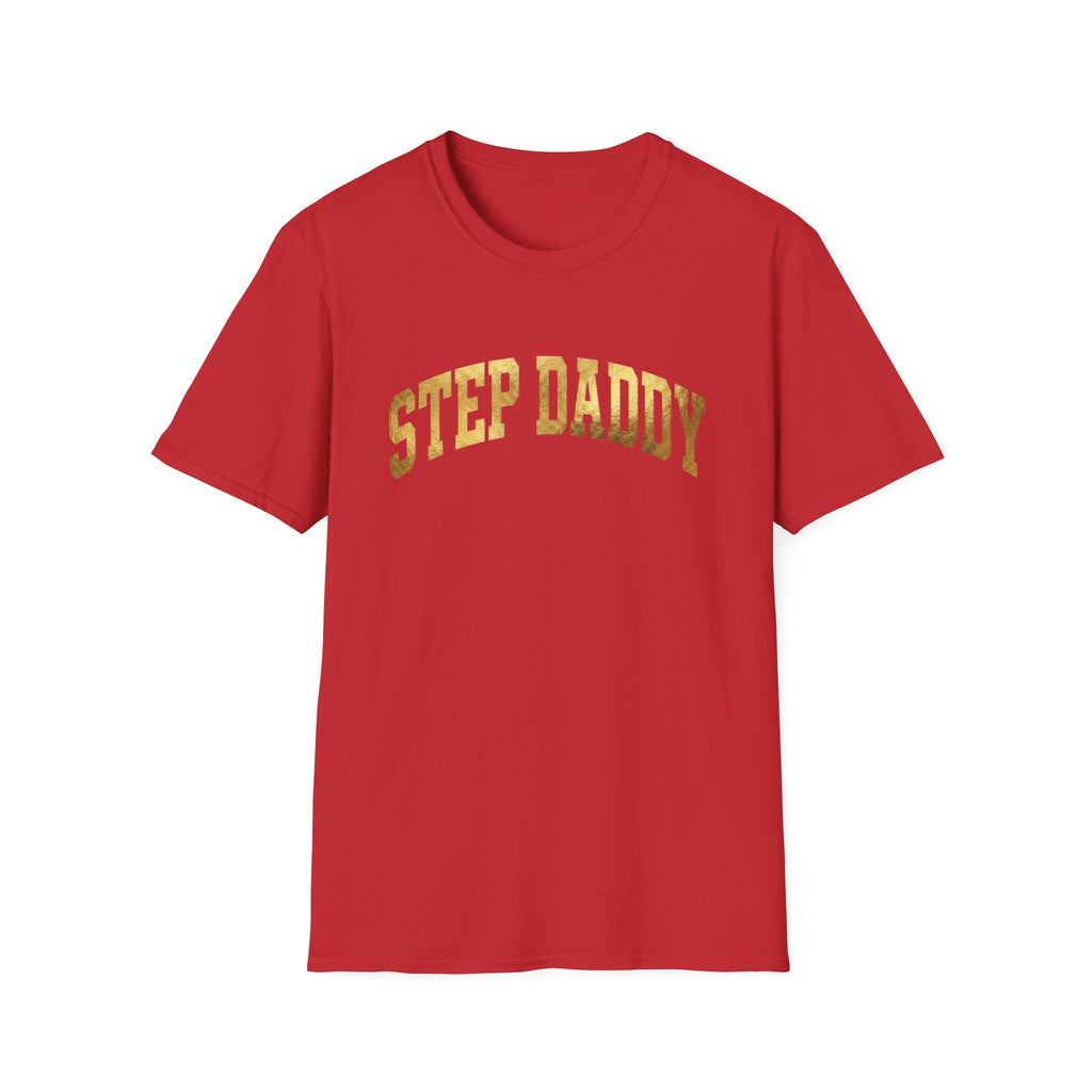 Step Daddy T-Shirt — Retro Gold Campus Graphic Tee for Stepdads