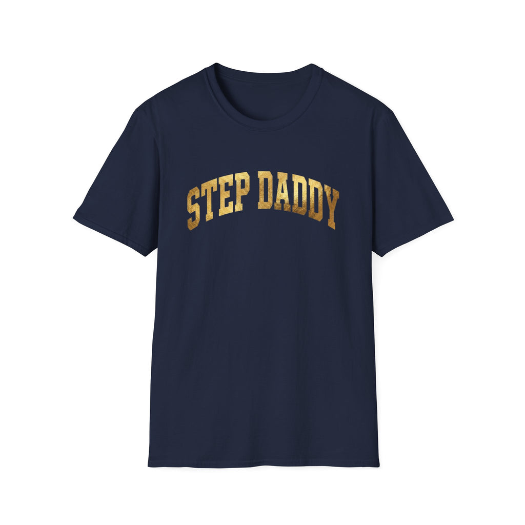 Step Daddy T-Shirt — Retro Gold Campus Graphic Tee for Stepdads