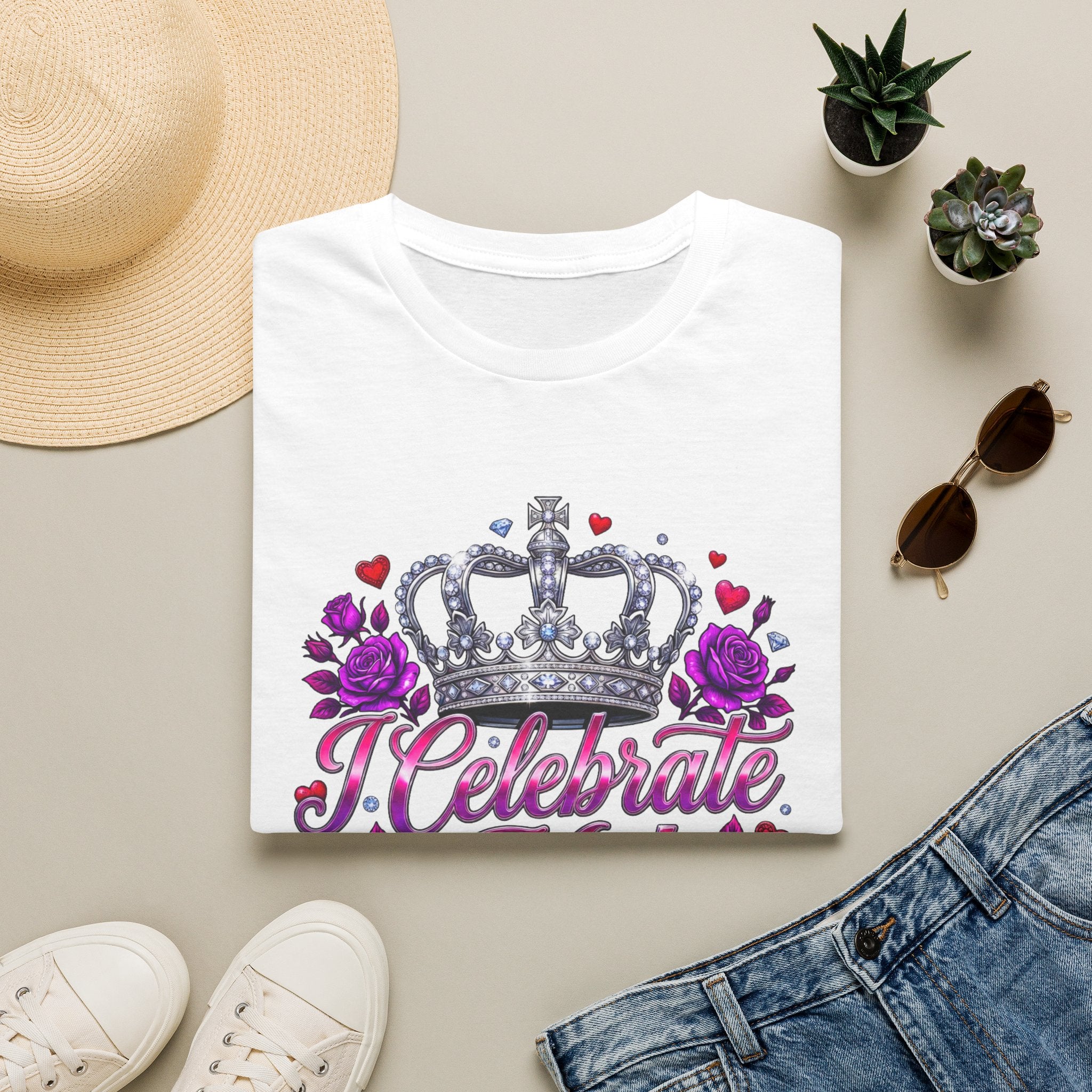 T-Shirt — "I Celebrate Me" Crown Floral Tee — Self-Love Birthday Gift