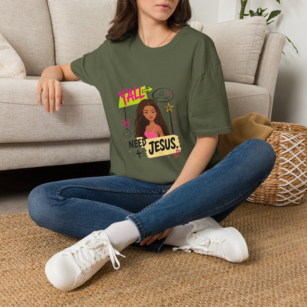 T-Shirt — "Y'ALL Need Jesus" Graphic Tee (Faith-Based, Casual Everyday Wear)