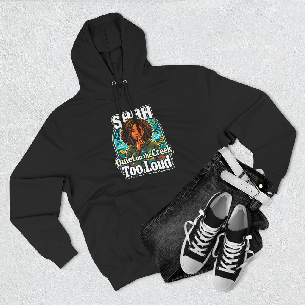 Hoodie "Quiet on the Creek Too Loud" — Retro Nature Graphic Hoodie