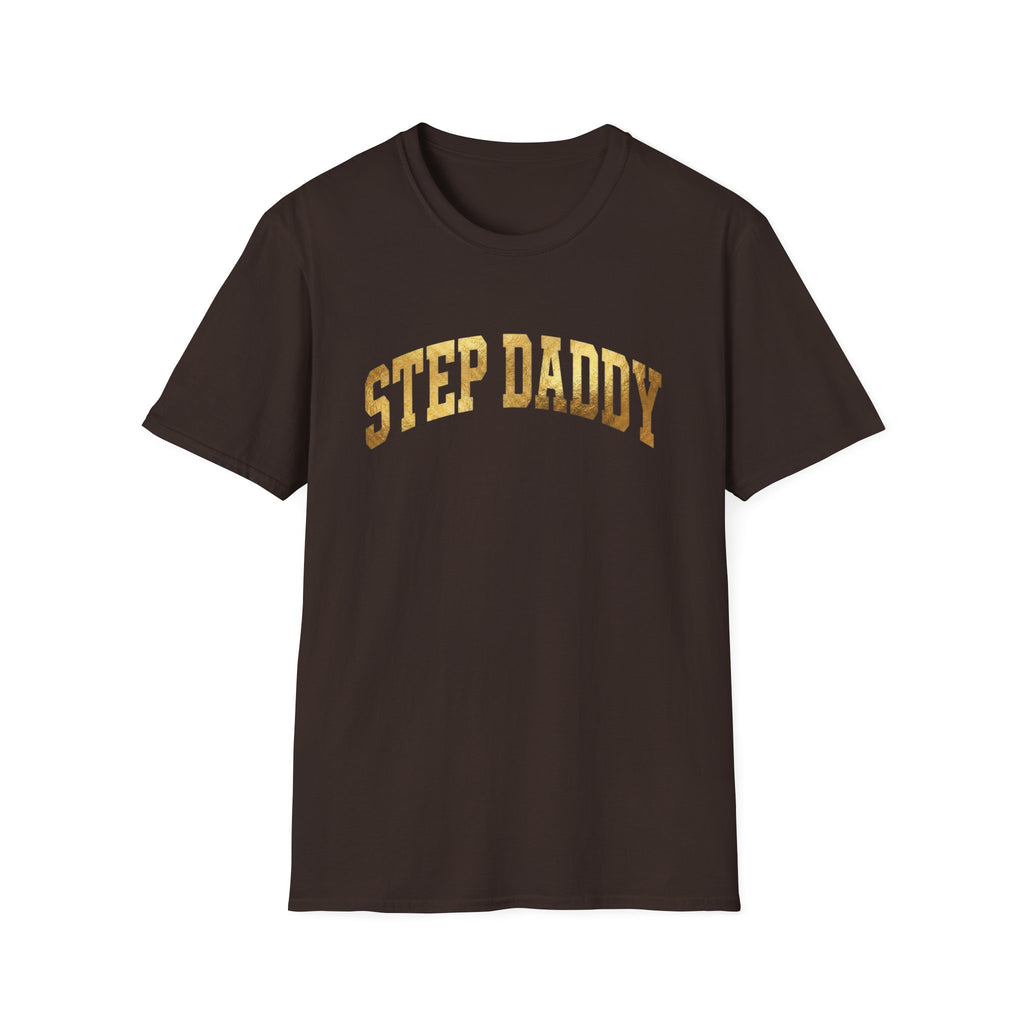 Step Daddy T-Shirt — Retro Gold Campus Graphic Tee for Stepdads