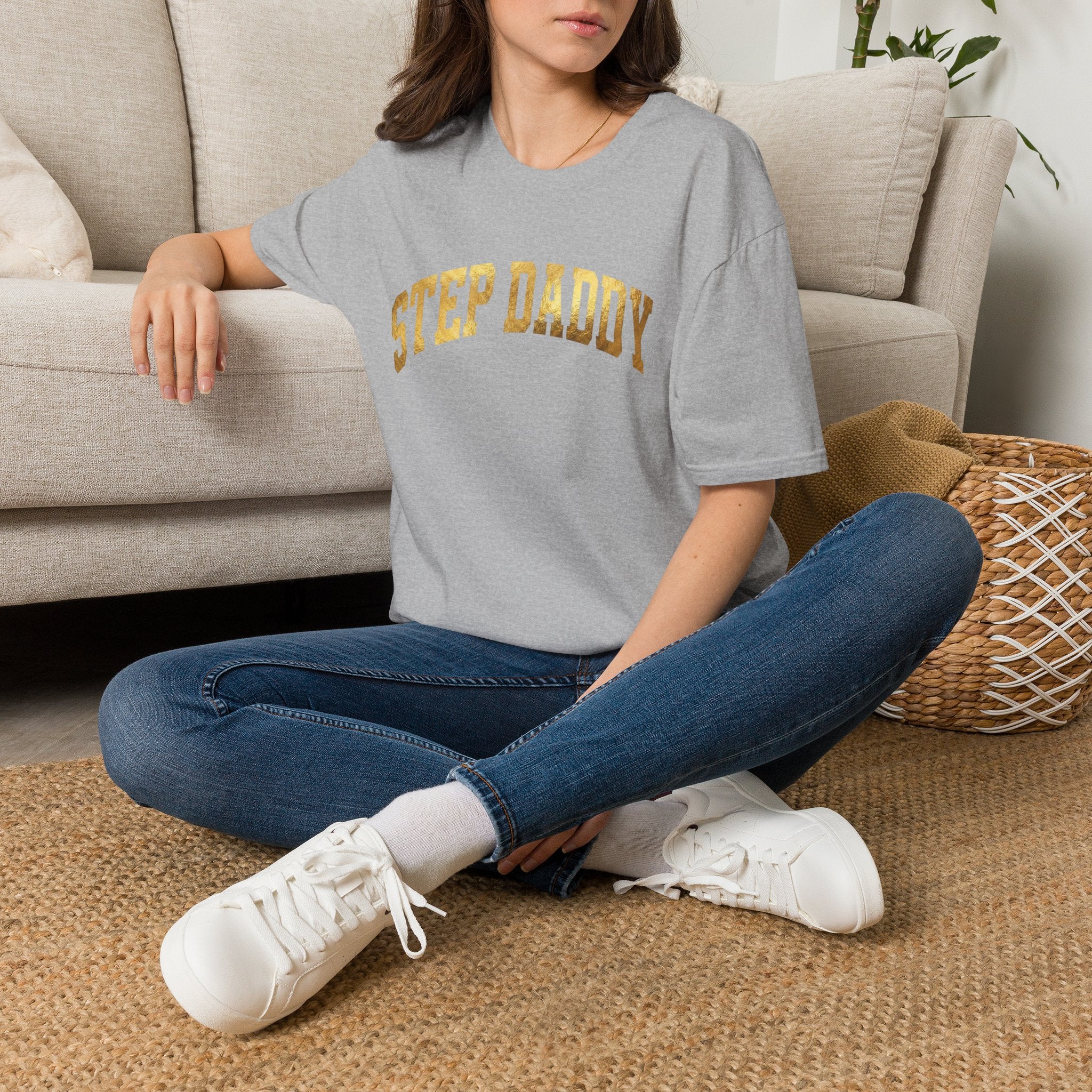Step Daddy T-Shirt — Retro Gold Campus Graphic Tee for Stepdads