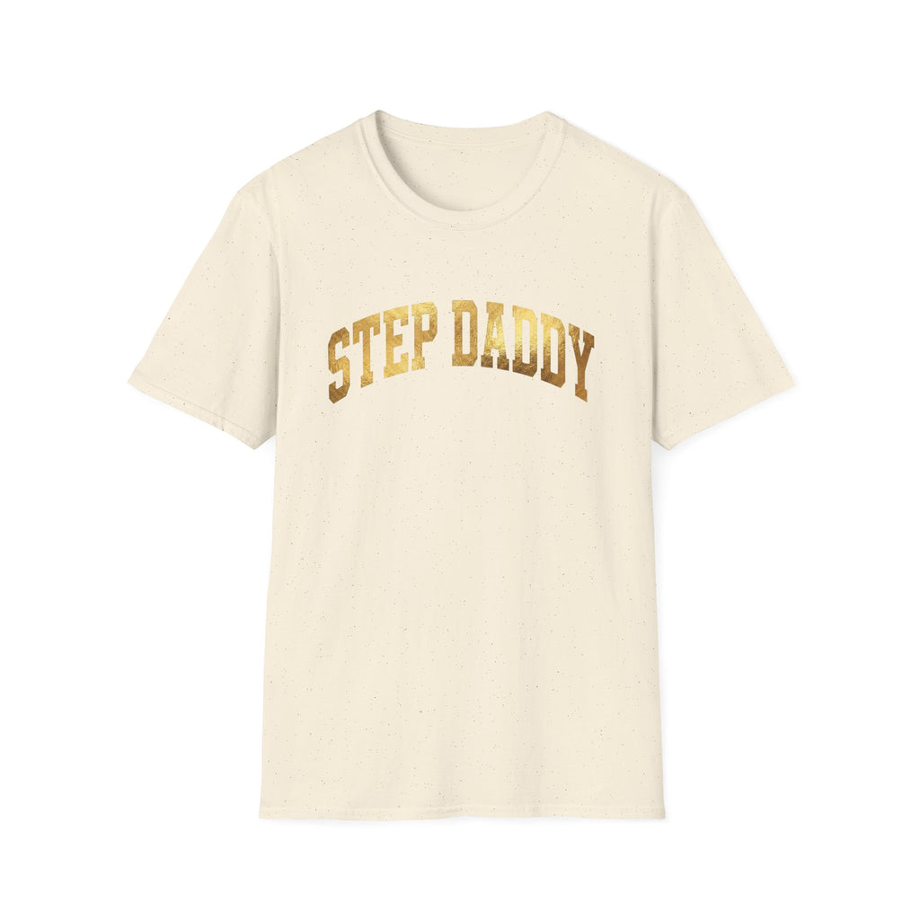Step Daddy T-Shirt — Retro Gold Campus Graphic Tee for Stepdads
