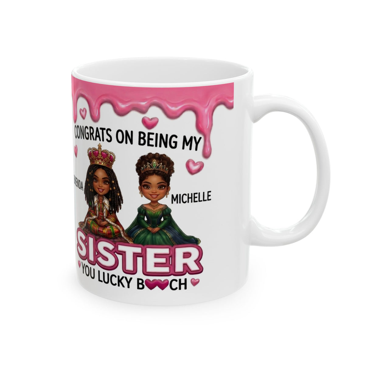 Personalized Sister Congrats Mug — "Thanks for Being My Sister" Custom Name Ceramic Coffee Cup (11oz/15oz)