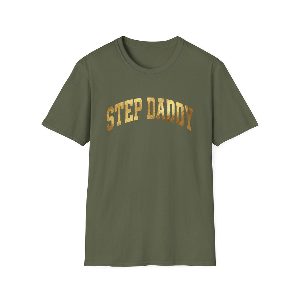 Step Daddy T-Shirt — Retro Gold Campus Graphic Tee for Stepdads