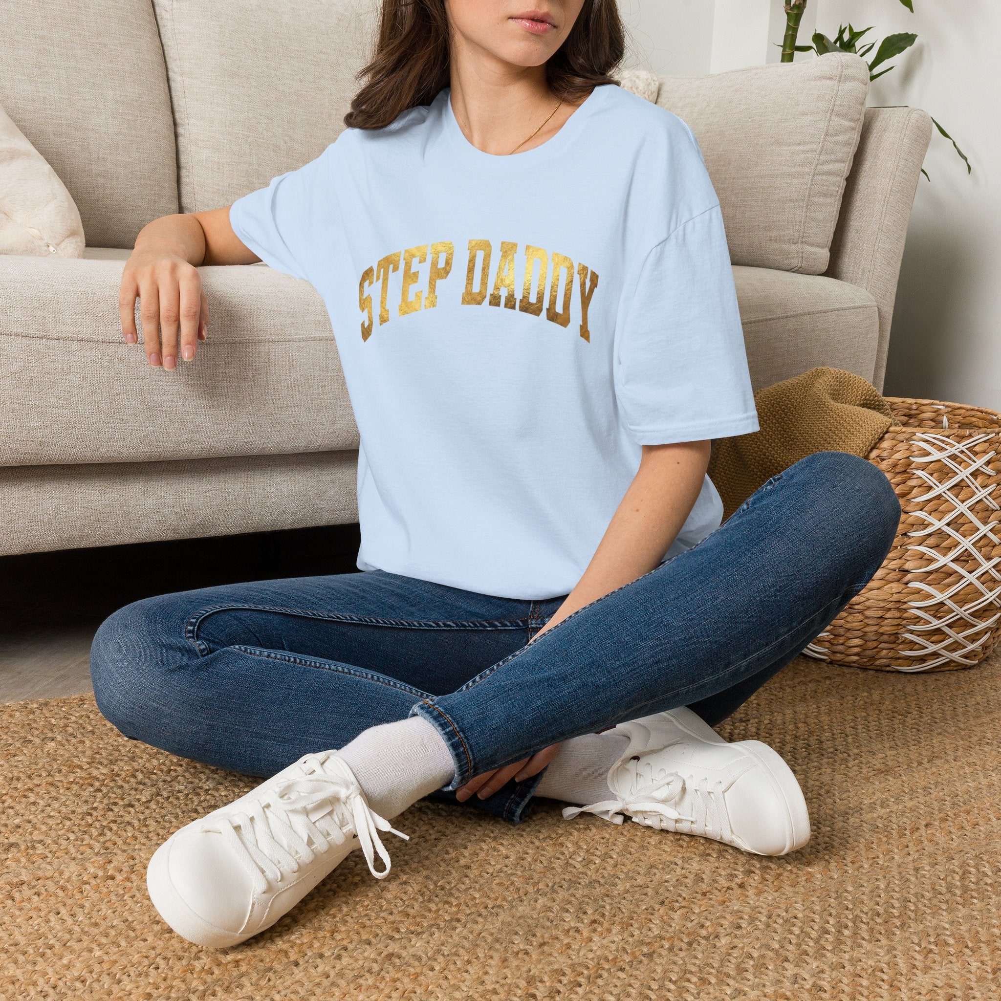 Step Daddy T-Shirt — Retro Gold Campus Graphic Tee for Stepdads