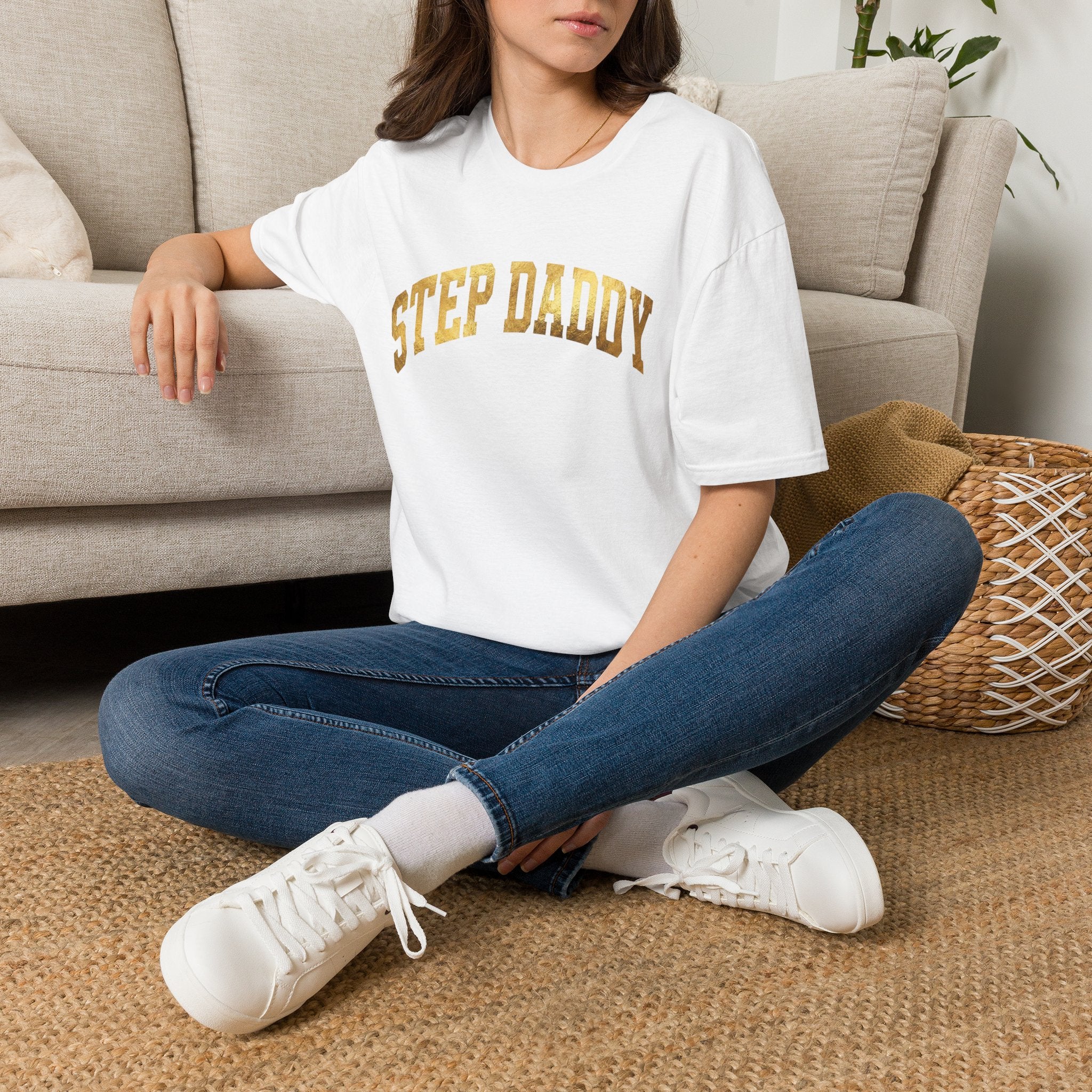 Step Daddy T-Shirt — Retro Gold Campus Graphic Tee for Stepdads