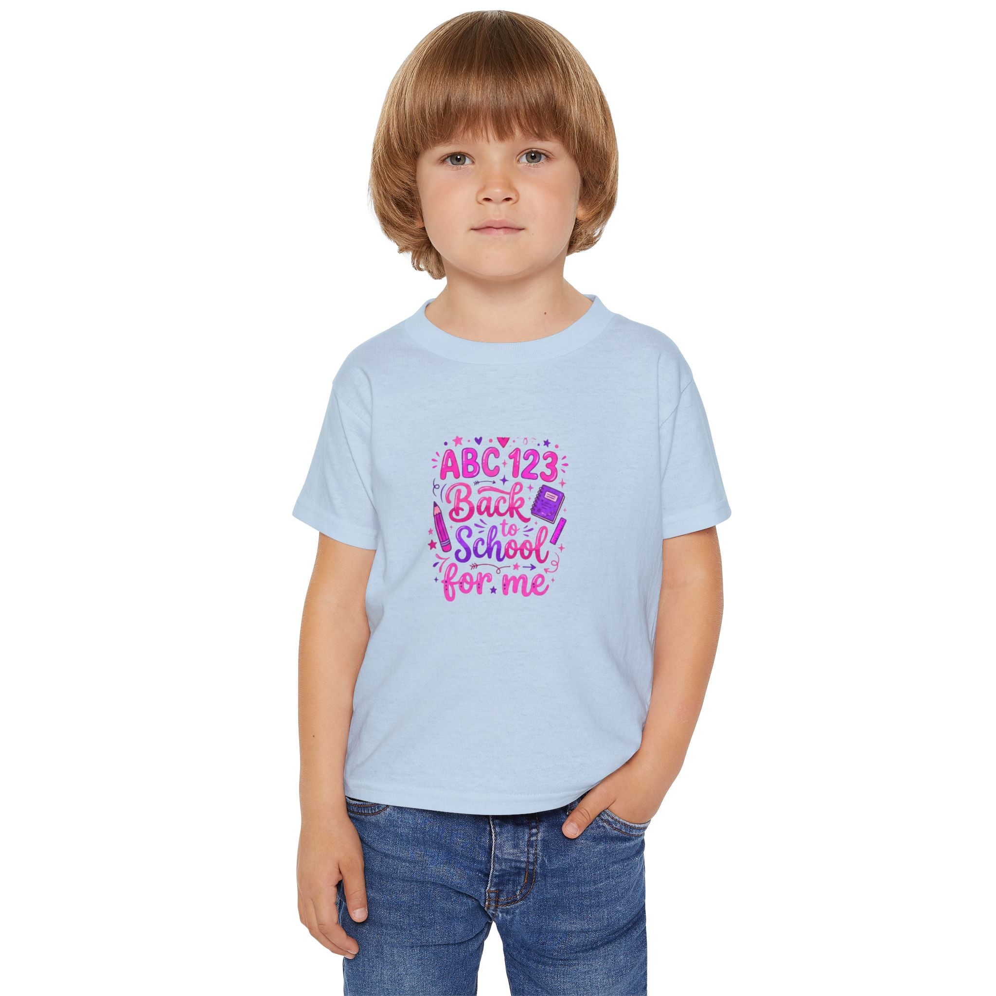 Toddler T-Shirt — "ABC 123 Back to School for Me" Cute Pink Kids School Shirt
