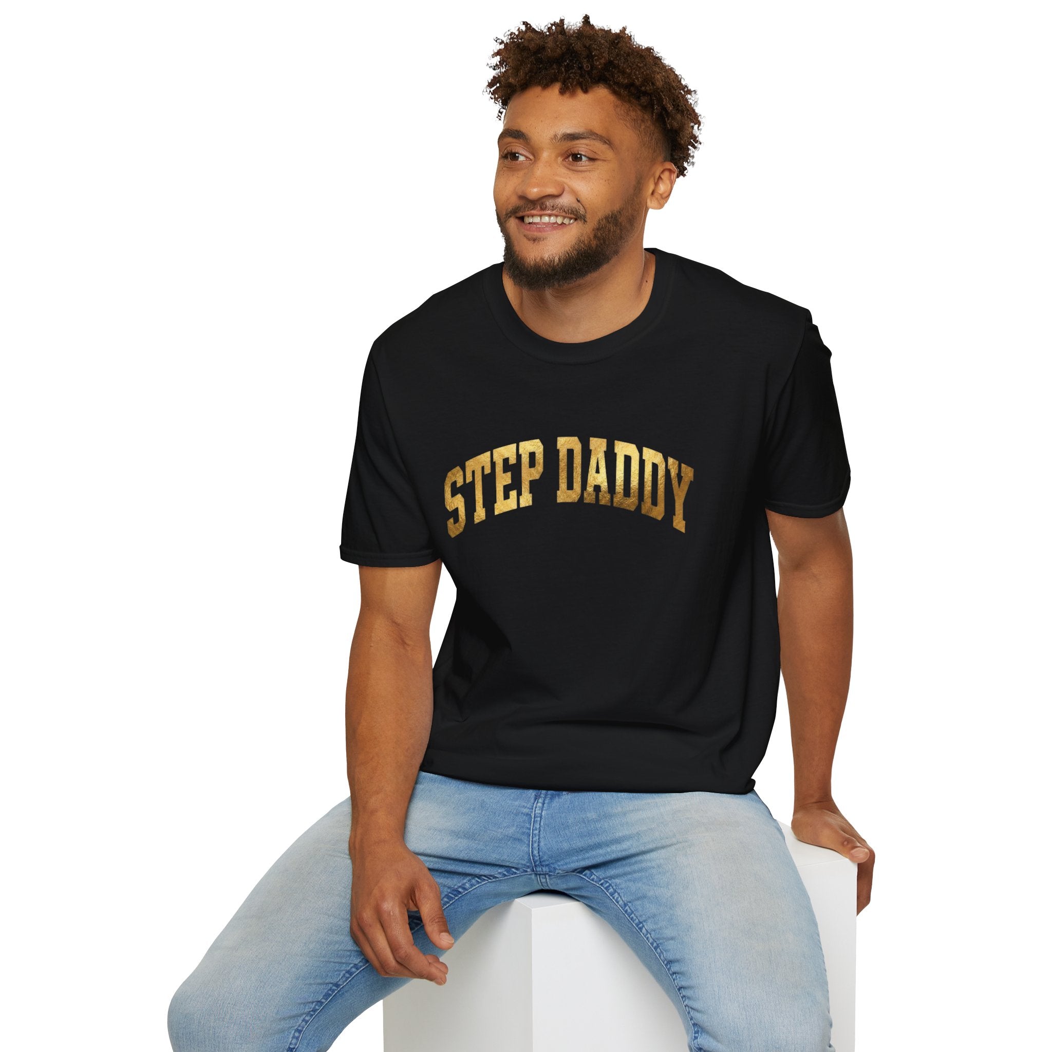 Step Daddy T-Shirt — Retro Gold Campus Graphic Tee for Stepdads