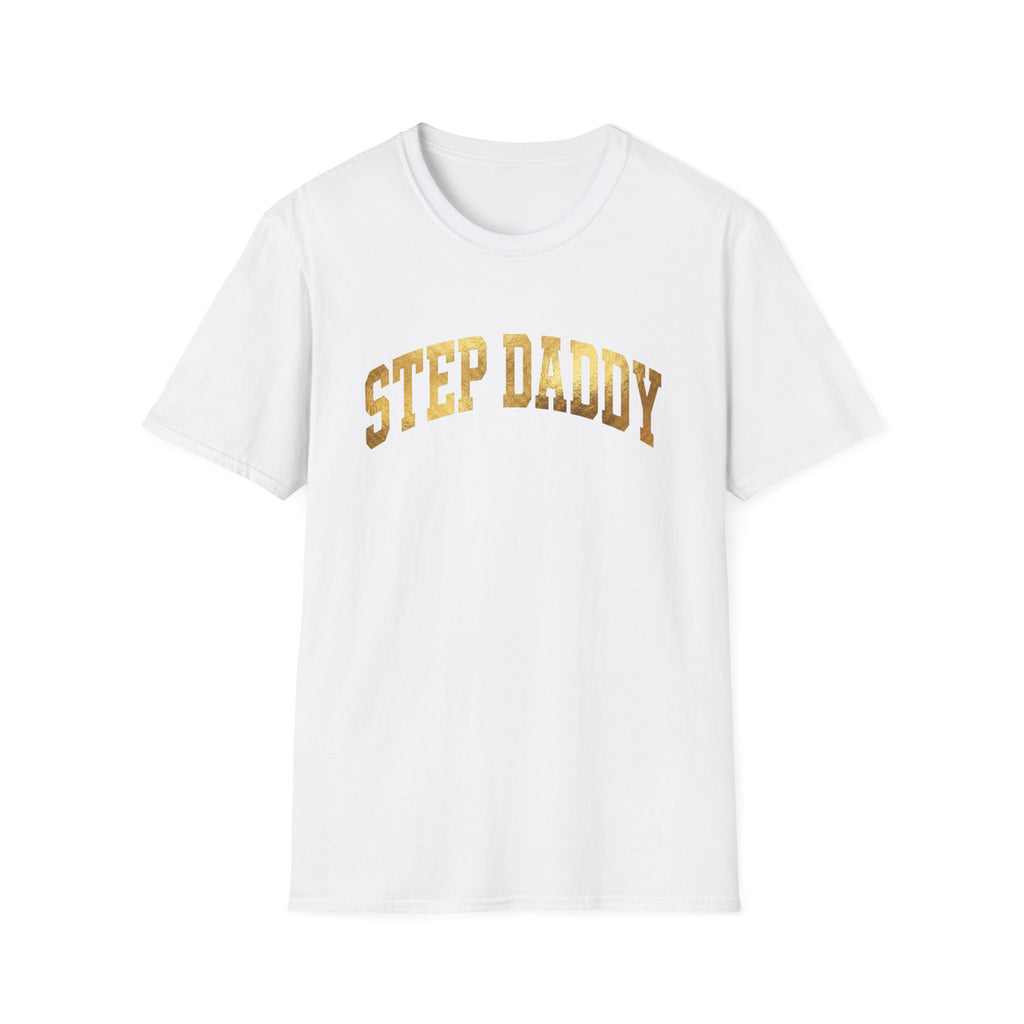 Step Daddy T-Shirt — Retro Gold Campus Graphic Tee for Stepdads