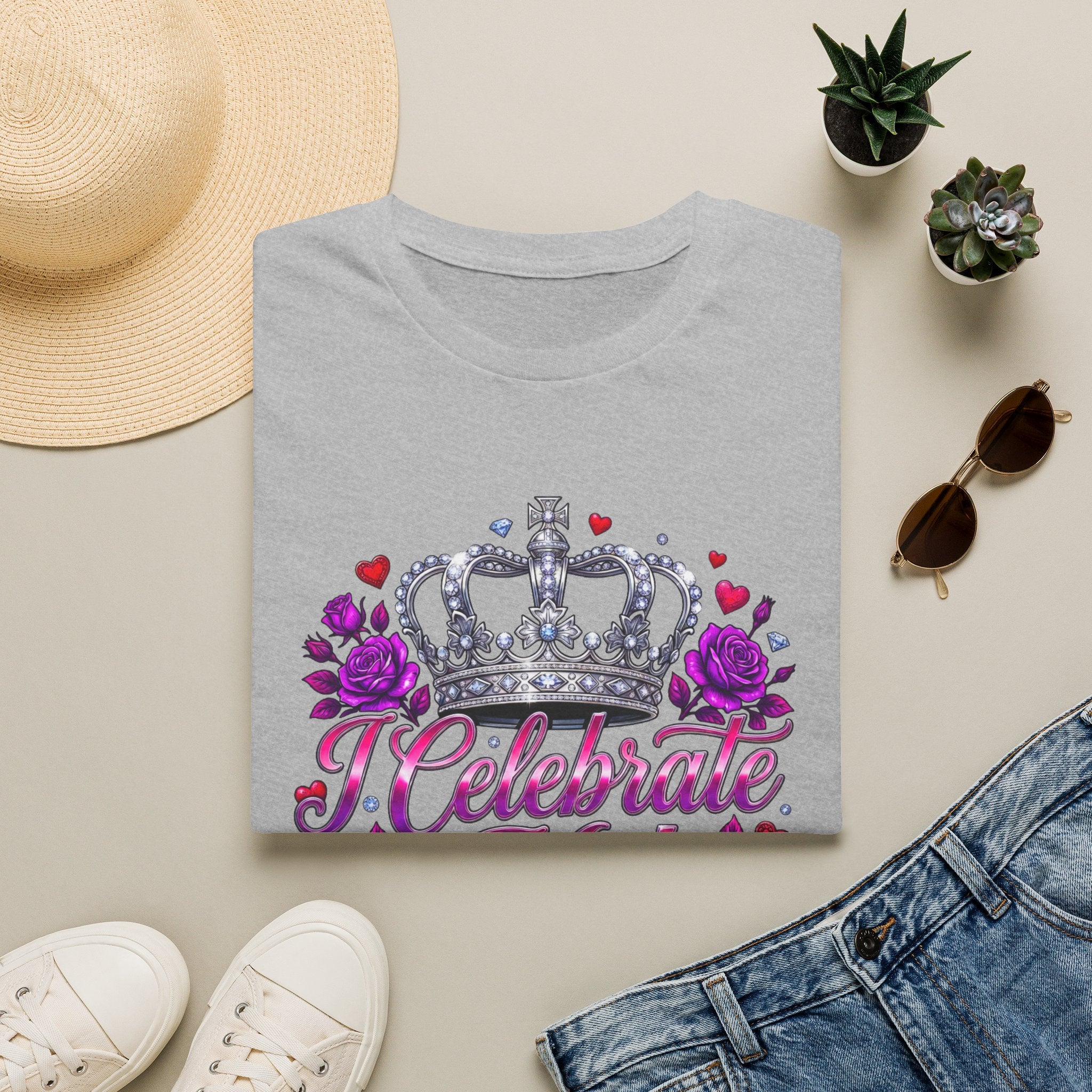 T-Shirt — "I Celebrate Me" Crown Floral Tee — Self-Love Birthday Gift