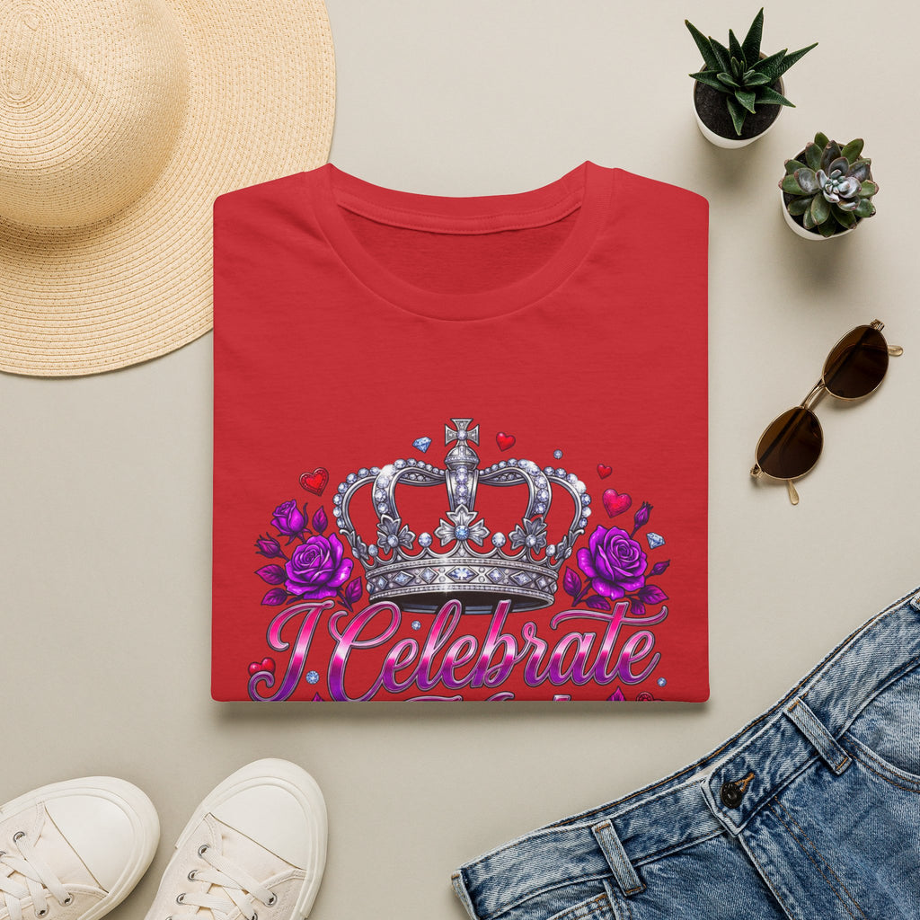 T-Shirt — "I Celebrate Me" Crown Floral Tee — Self-Love Birthday Gift
