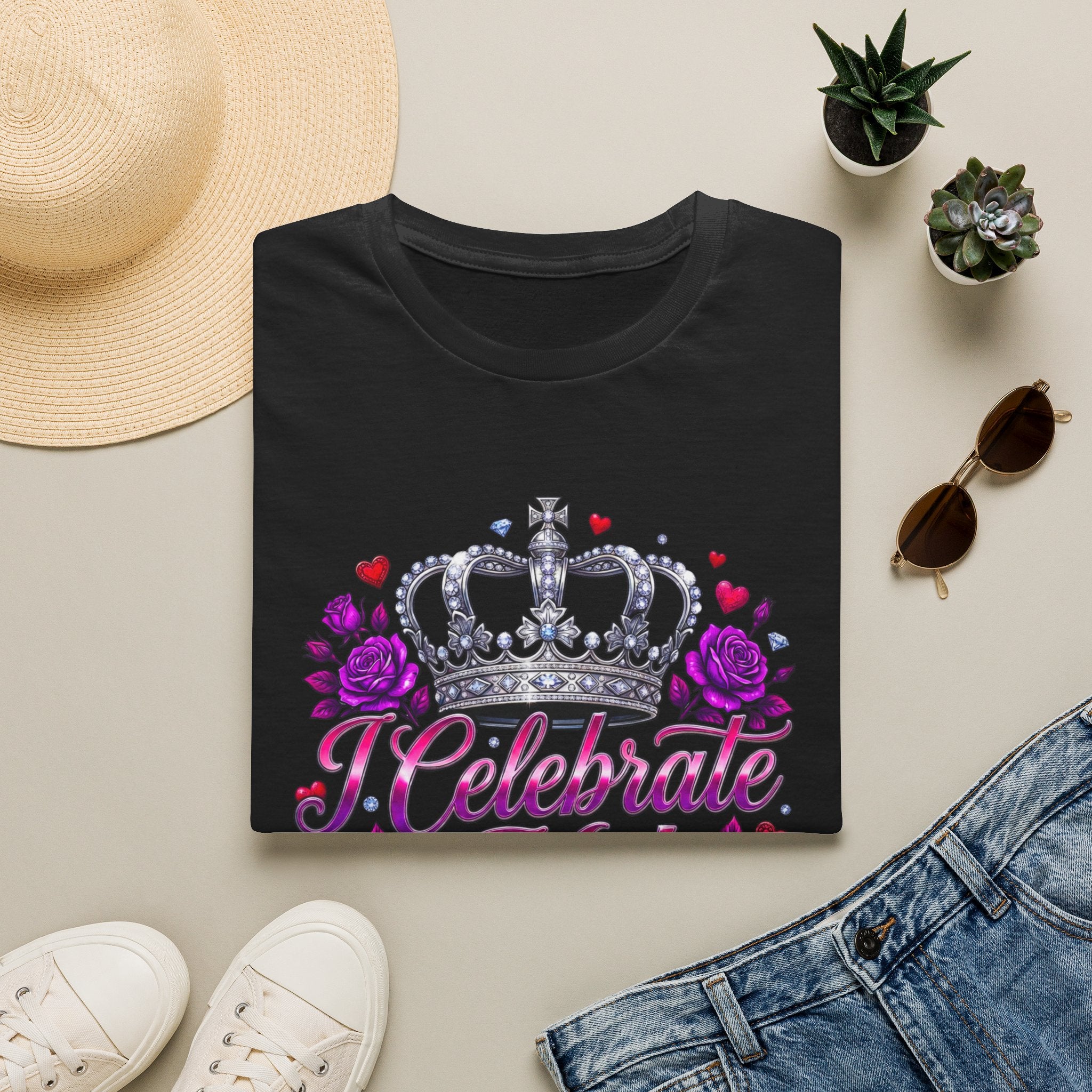T-Shirt — "I Celebrate Me" Crown Floral Tee — Self-Love Birthday Gift