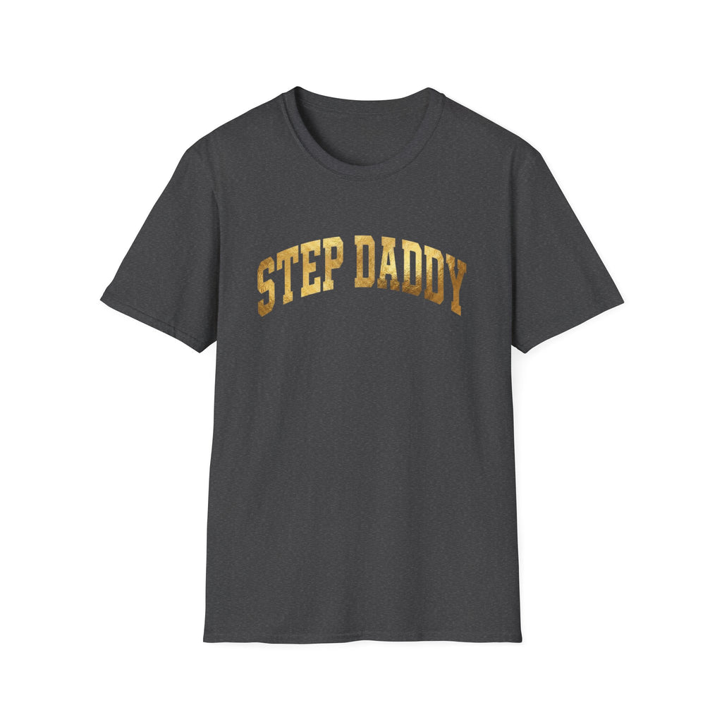 Step Daddy T-Shirt — Retro Gold Campus Graphic Tee for Stepdads