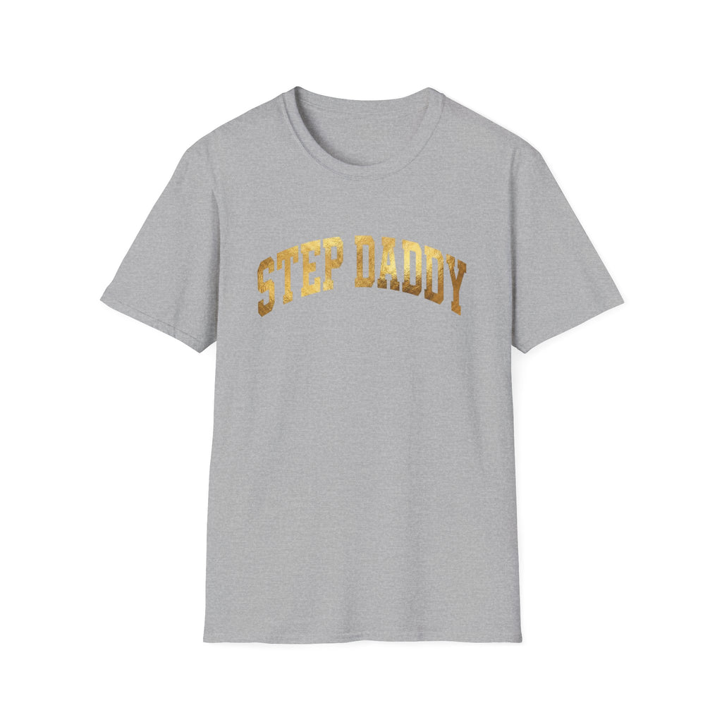 Step Daddy T-Shirt — Retro Gold Campus Graphic Tee for Stepdads
