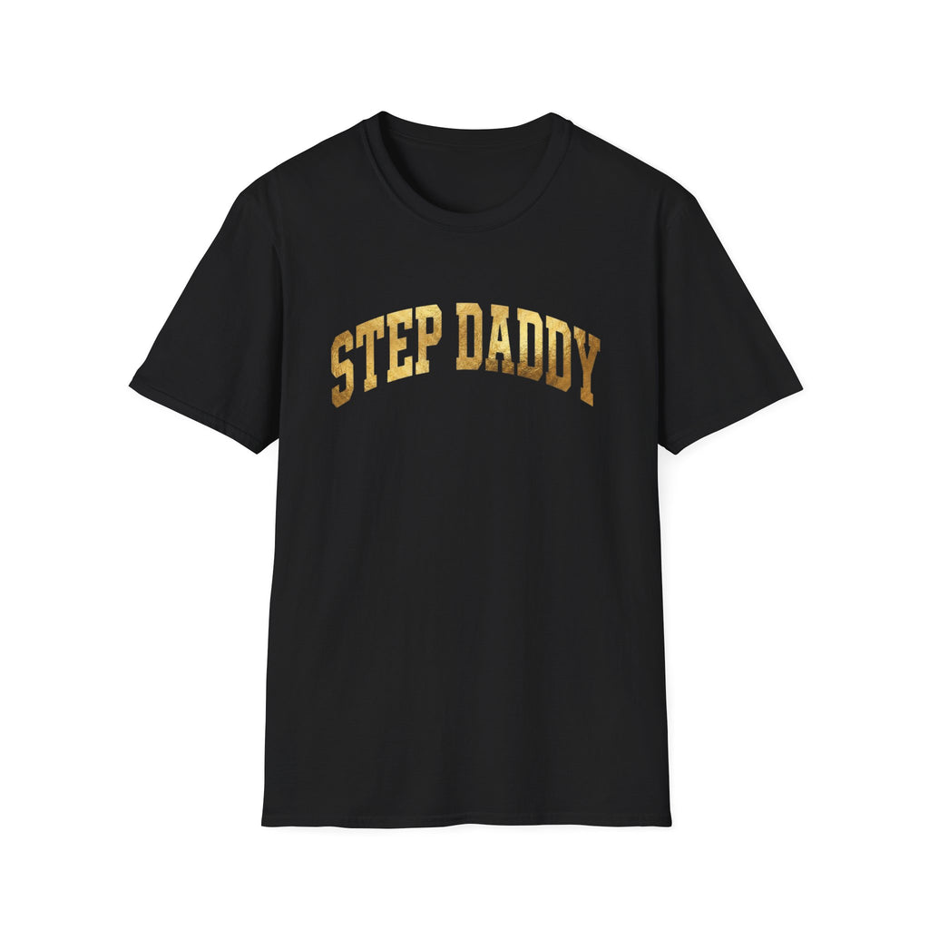 Step Daddy T-Shirt — Retro Gold Campus Graphic Tee for Stepdads