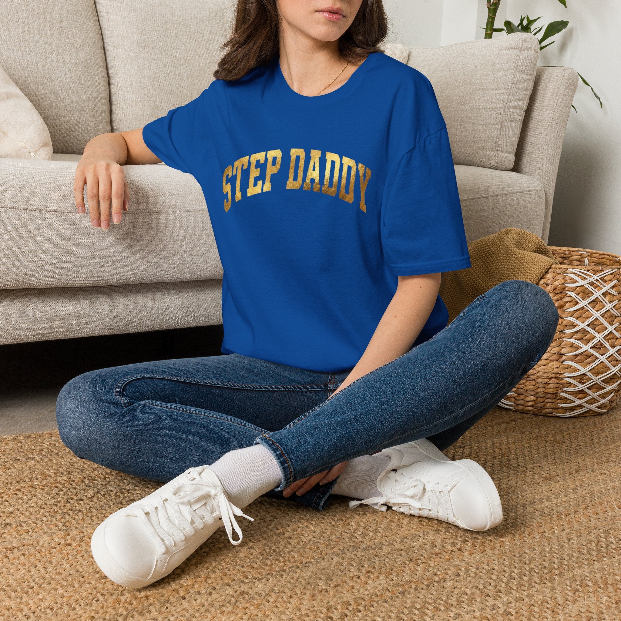 Step Daddy T-Shirt — Retro Gold Campus Graphic Tee for Stepdads