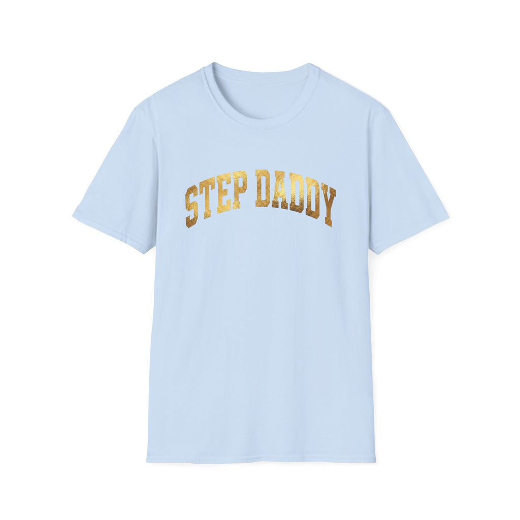 Step Daddy T-Shirt — Retro Gold Campus Graphic Tee for Stepdads