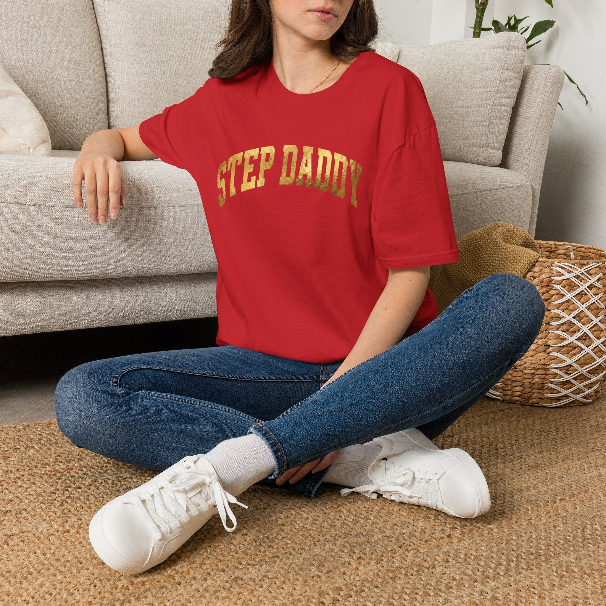 Step Daddy T-Shirt — Retro Gold Campus Graphic Tee for Stepdads