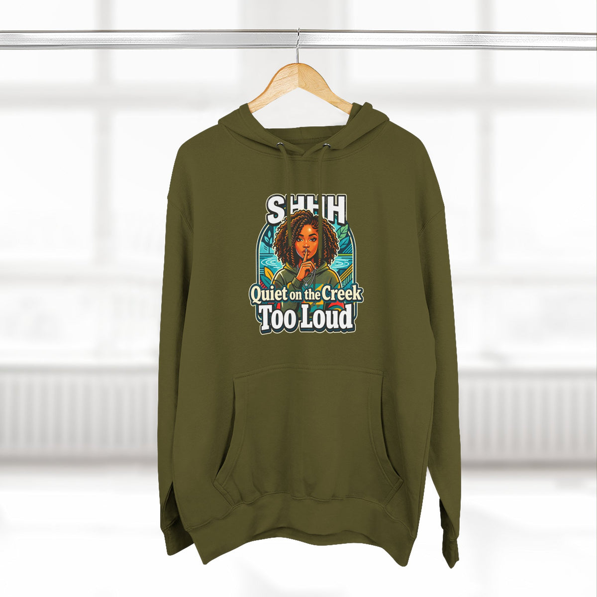 Hoodie "Quiet on the Creek Too Loud" — Retro Nature Graphic Hoodie
