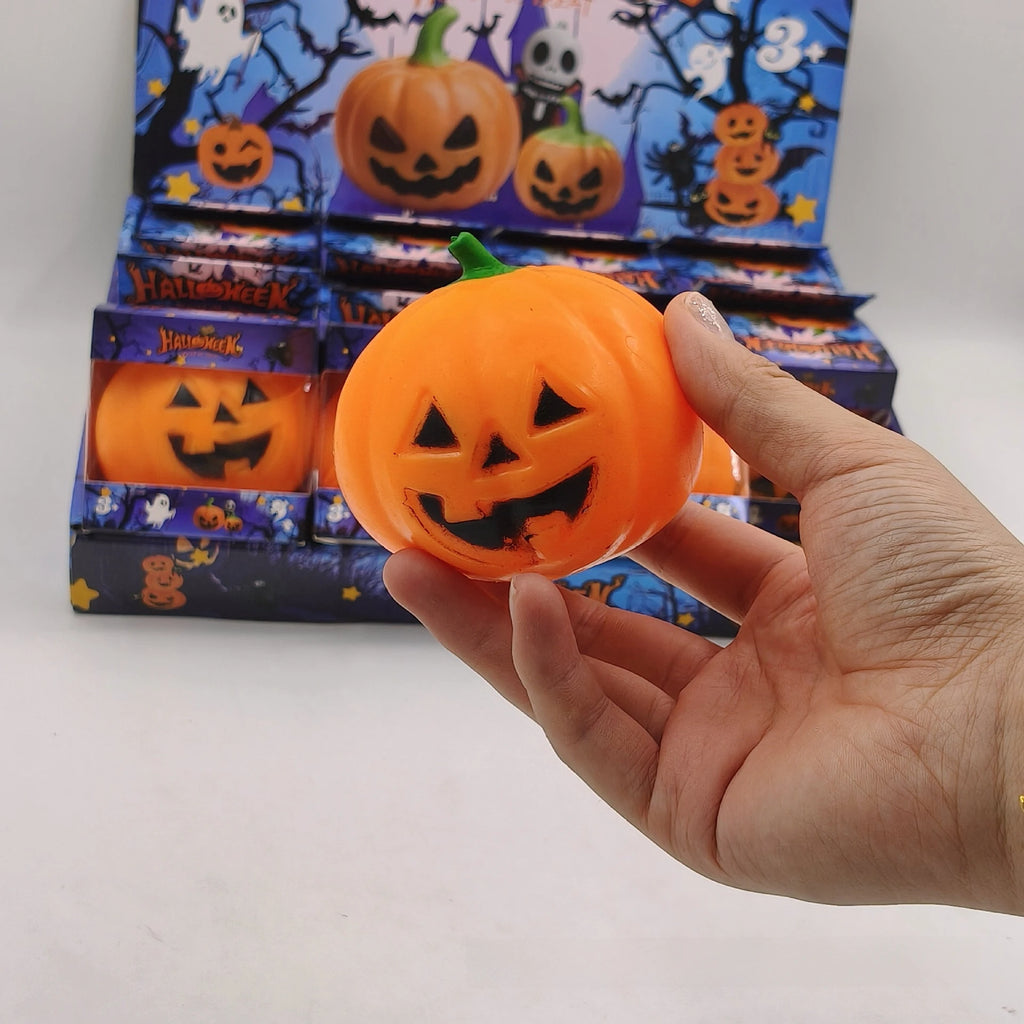 2026 Halloween Pumpkin Head Squishy Toy, In Stock Squeeze Stress Relief Fidget Toy Gift Box Set