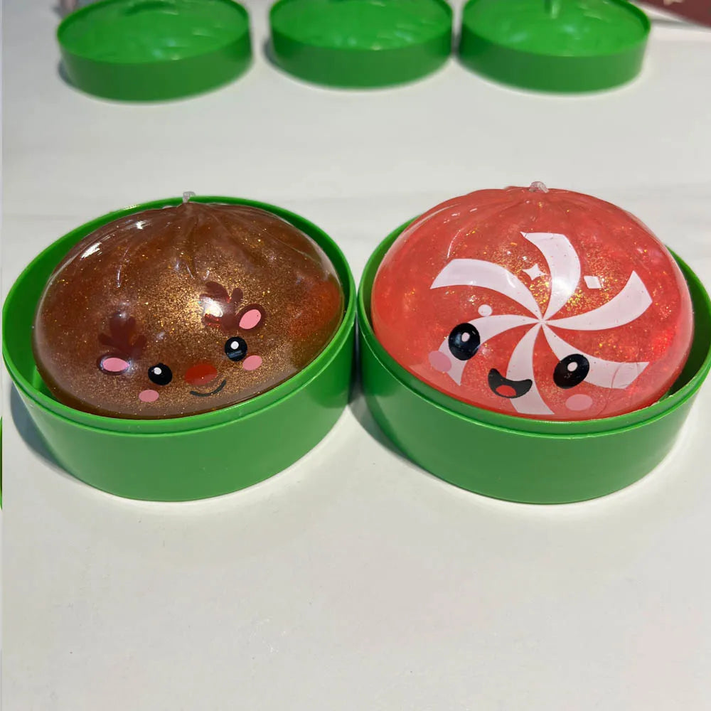 Christmas Dumplings Steamed Stuffed Bun Toy Glitter Mud Fun Decompression Toy Funny Stress Anxiety Relief Squeeze Prank Toy 1Pcs