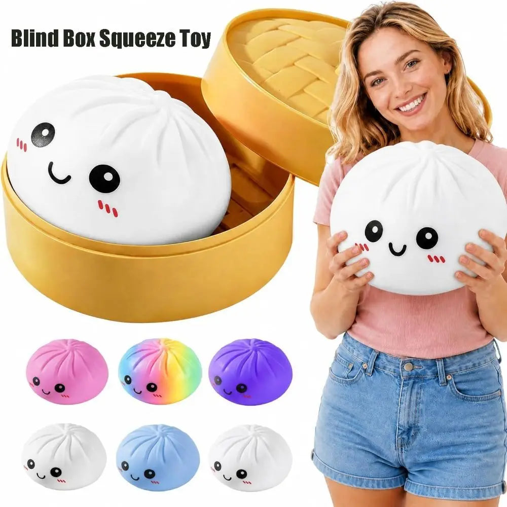 16cm Extra Large Big Dumplings Squeeze Toy with Steamer Soft Squeeze Toy Glitter Fidget Steamed Stuffed Bun Squeeze Pinch Le