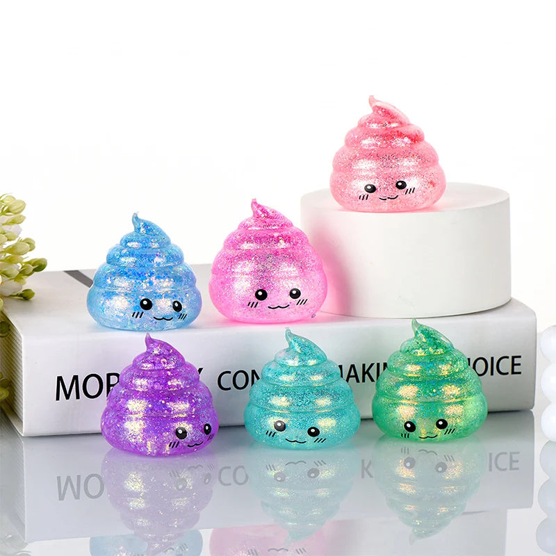 1/6PCS Glitter Novelty Poop Squishy Stretchy Maltose Stress Relief Funny Gag Gift Decompression Stretch Squeeze For Kids Adults