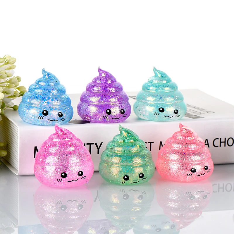 1/6PCS Glitter Novelty Poop Squishy Stretchy Maltose Stress Relief Funny Gag Gift Decompression Stretch Squeeze For Kids Adults
