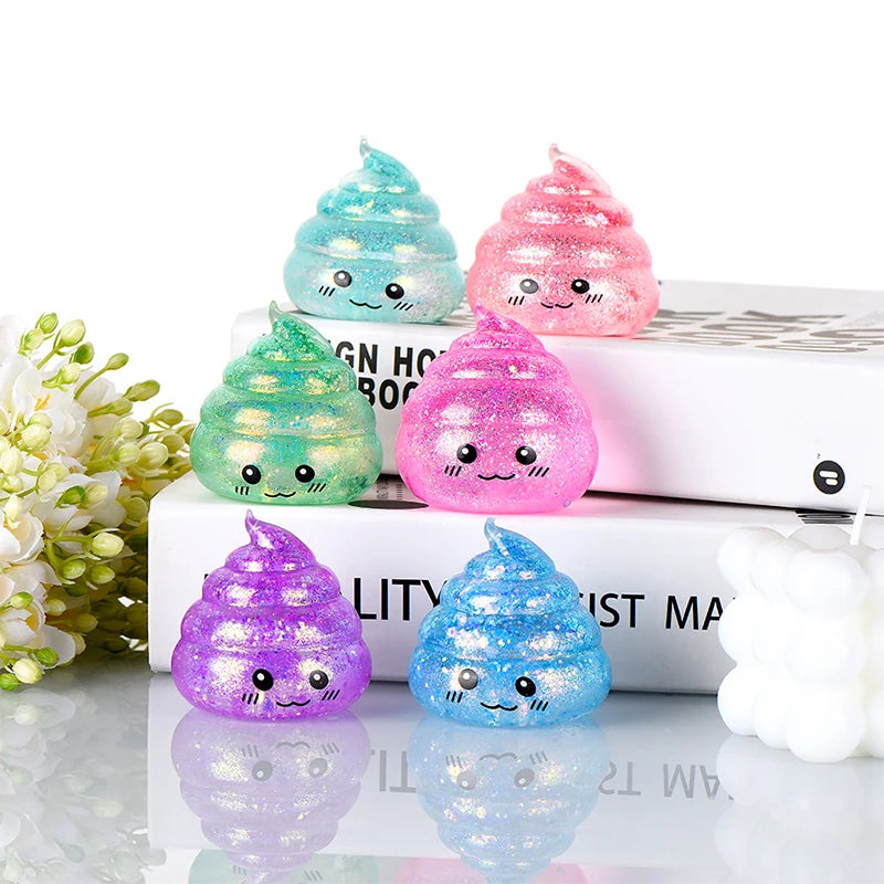 1/6PCS Glitter Novelty Poop Squishy Stretchy Maltose Stress Relief Funny Gag Gift Decompression Stretch Squeeze For Kids Adults