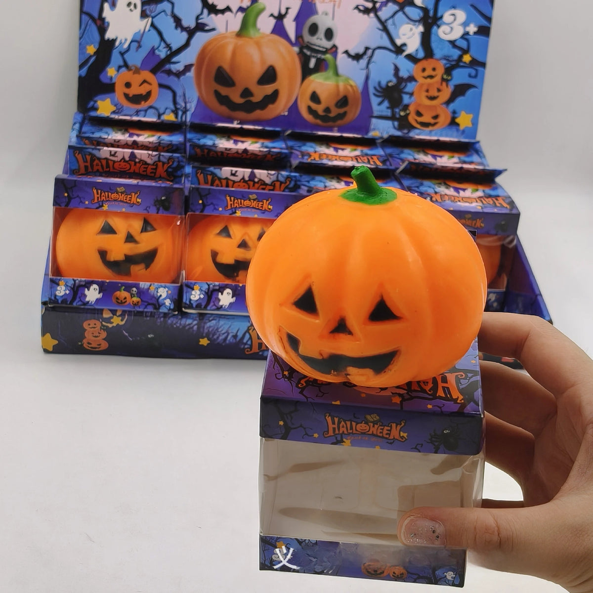 2026 Halloween Pumpkin Head Squishy Toy, In Stock Squeeze Stress Relief Fidget Toy Gift Box Set