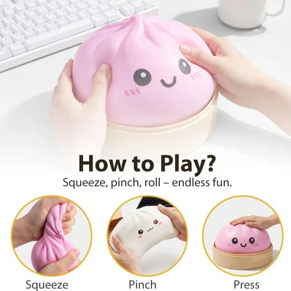 16cm Extra Large Big Dumplings Squeeze Toy with Steamer Soft Squeeze Toy Glitter Fidget Steamed Stuffed Bun Squeeze Pinch Le